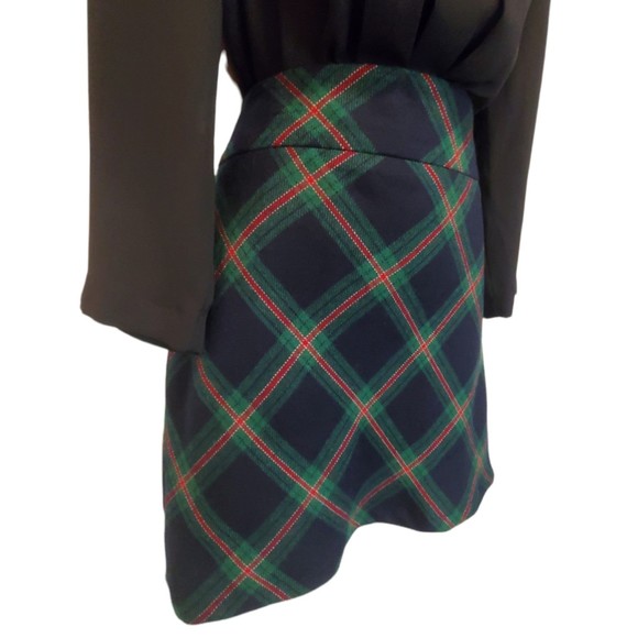 Talbots Women's Tartan Plaid Mini Skirt Sz 12 Wool Blend A Line Navy Green - Picture 2 of 7
